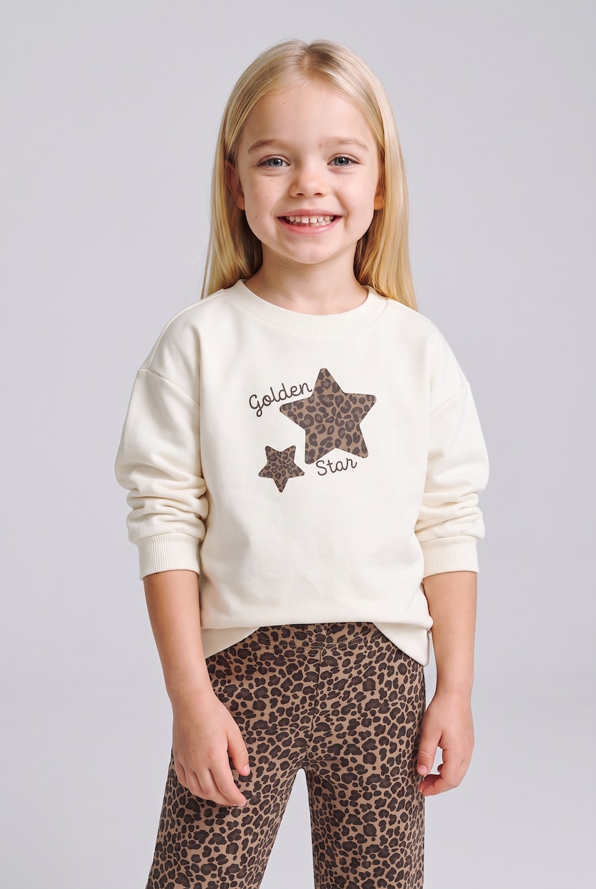 Kız Bebek Ekru Baskılı Sweatshirt Kız Bebek