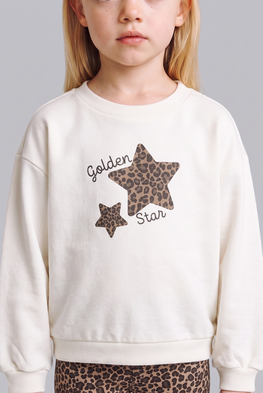 Kız Bebek Ekru Baskılı Sweatshirt Kız Bebek