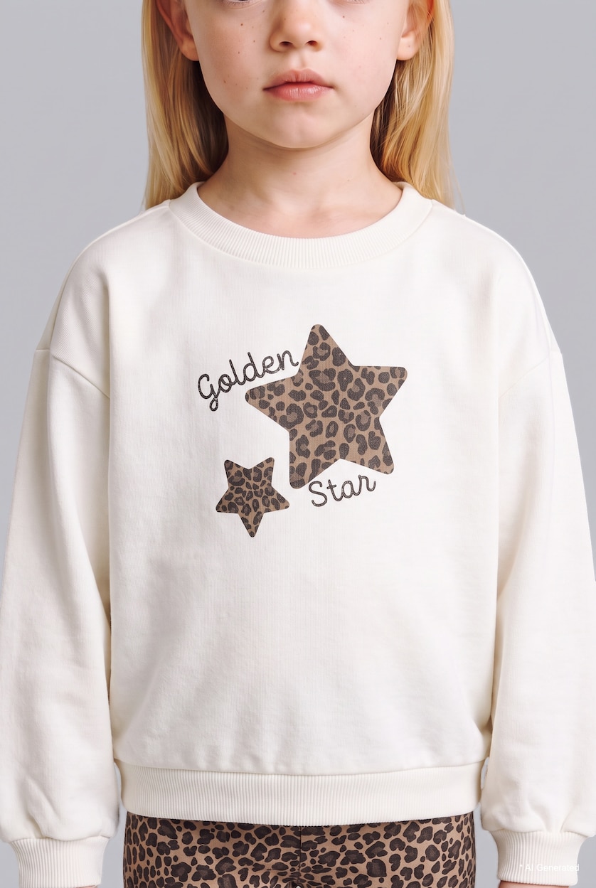 BABY GIRL Ecru Baby Girl Regular Fit Star Printed Crew Neck Sweatshirt