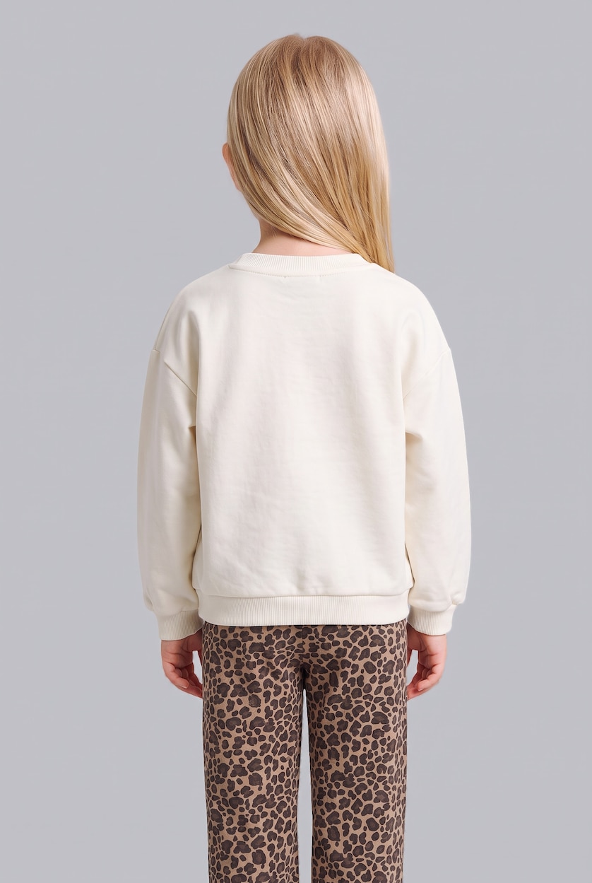 Kız Bebek Ekru Baskılı Sweatshirt Kız Bebek