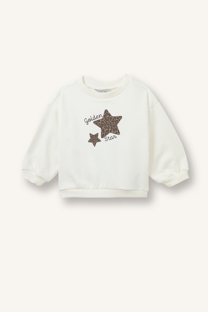 Kız Bebek Ekru Baskılı Sweatshirt Kız Bebek
