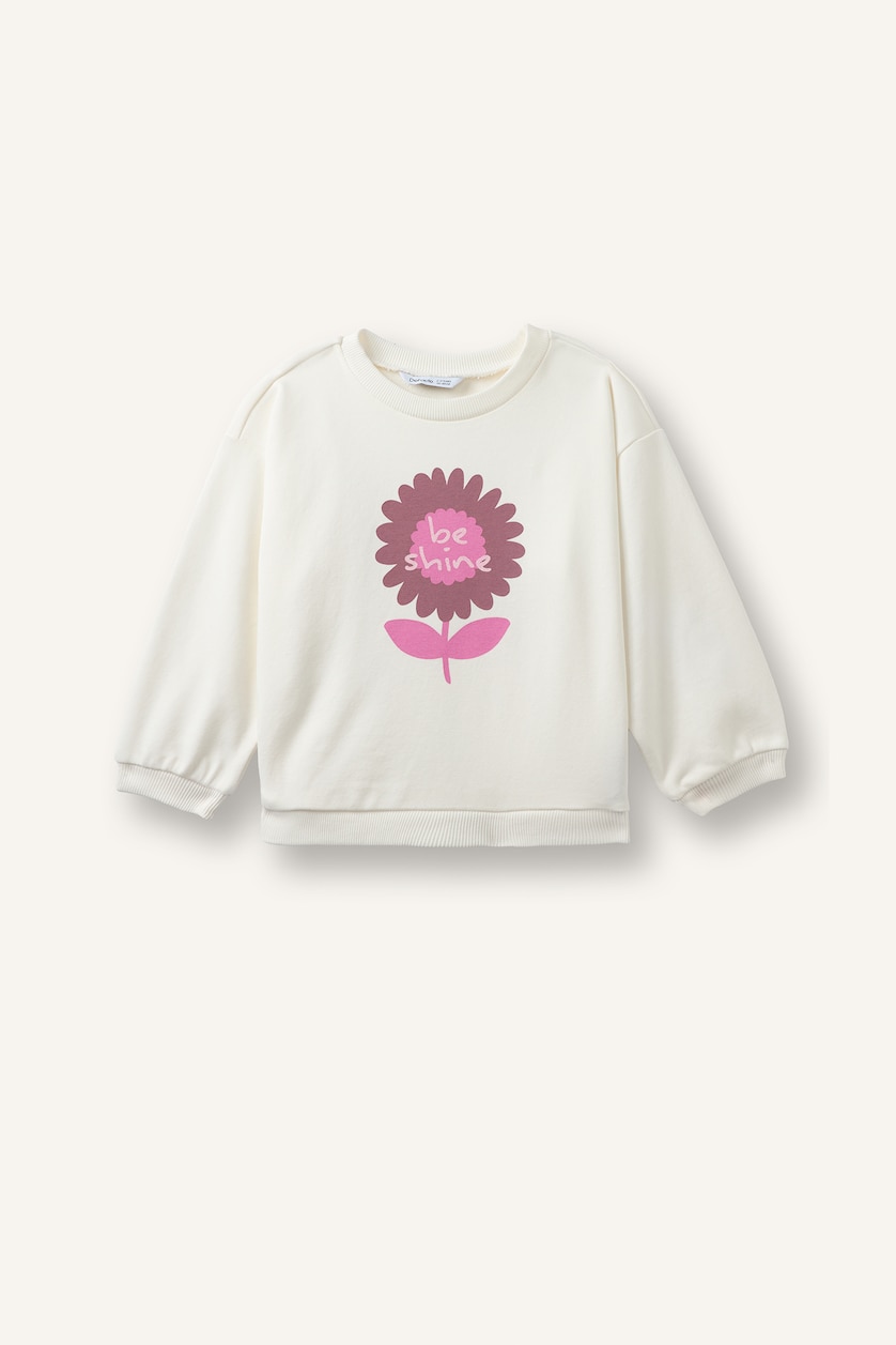 Baby Girls Ecru Regular Fit Crew Neck Sweatshirt