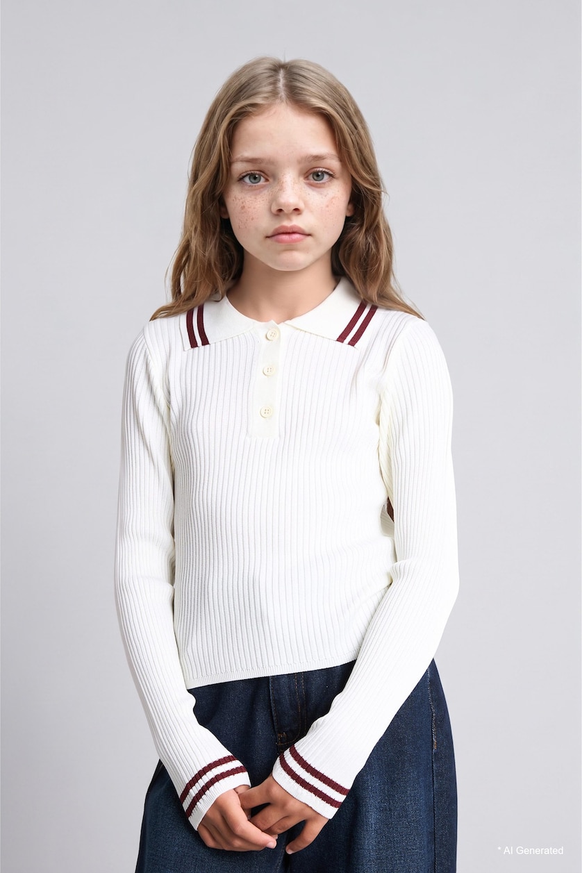 Young Girls - Teen Girls Ecru Girl Regular Fit Polo Collar Sweater