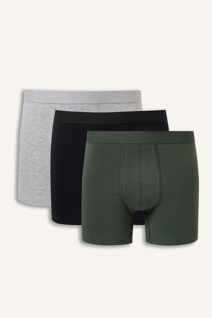 Erkek Haki Regular Fit Beli Lastikli 3'lü Boxer Seti