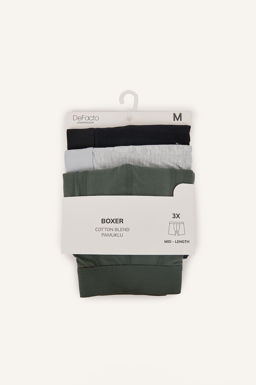 Erkek Haki Regular Fit Beli Lastikli 3'lü Boxer Seti