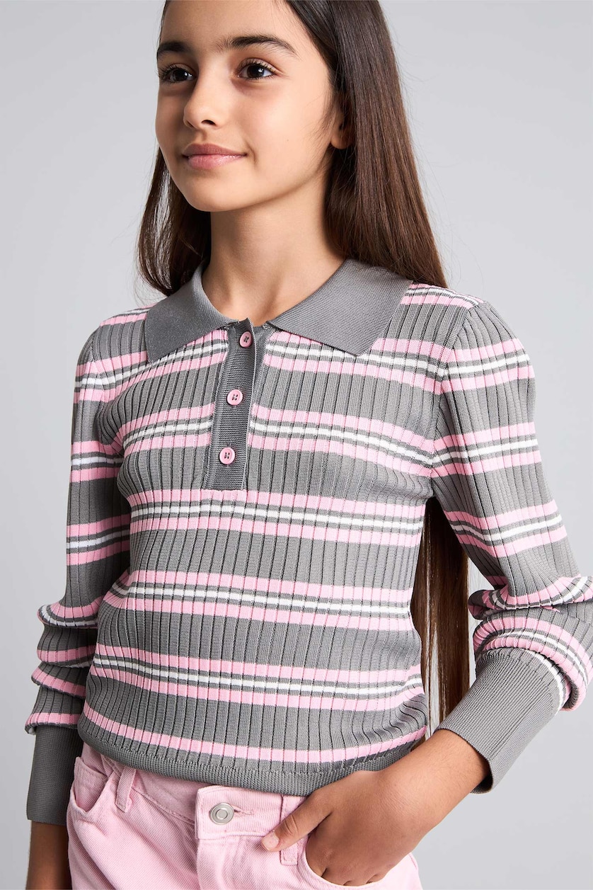 بنات زهري Pull rayé à col polo Coupe régulière pour fille