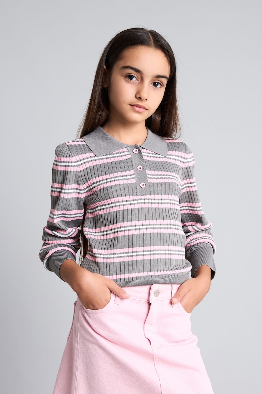 بنات زهري Pull rayé à col polo Coupe régulière pour fille