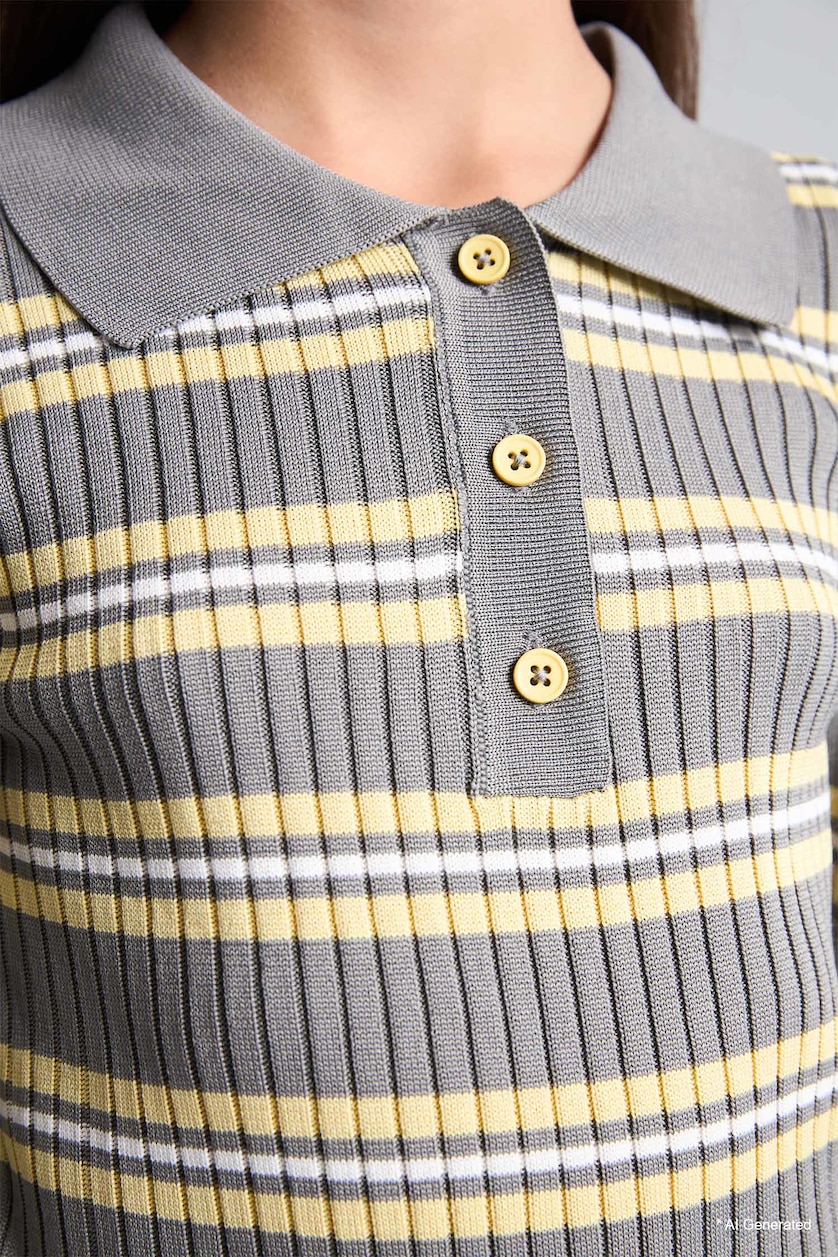 VAJZA & ADOLESHENTE Light Yellow Girl Regular Fit Striped Polo Collar Pullover