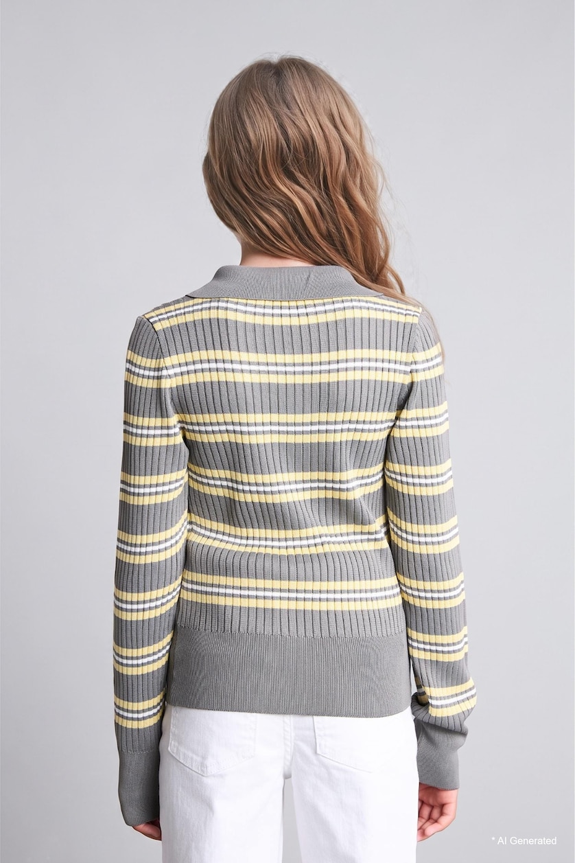 VAJZA & ADOLESHENTE Light Yellow Girl Regular Fit Striped Polo Collar Pullover