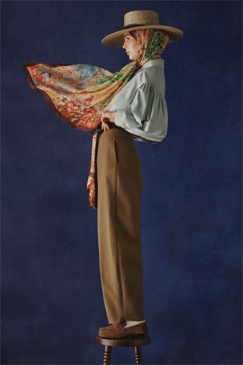 Women Brown Fresh Scarfs X DeFacto Botanical Art Viscose Scarf