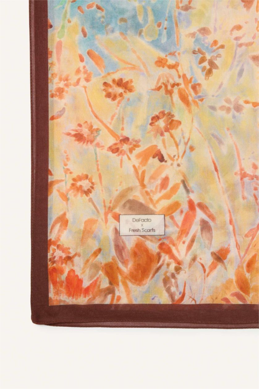 Women Brown Fresh Scarfs X DeFacto Botanical Art Viscose Scarf
