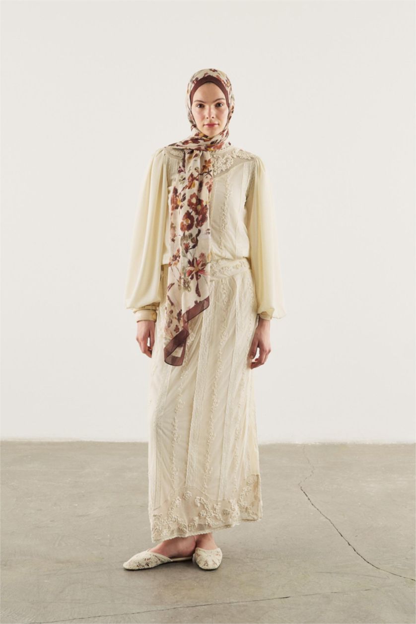 Women Dark Brown Fresh Scarfs X DeFacto Autumn Garden Viscose Scarf