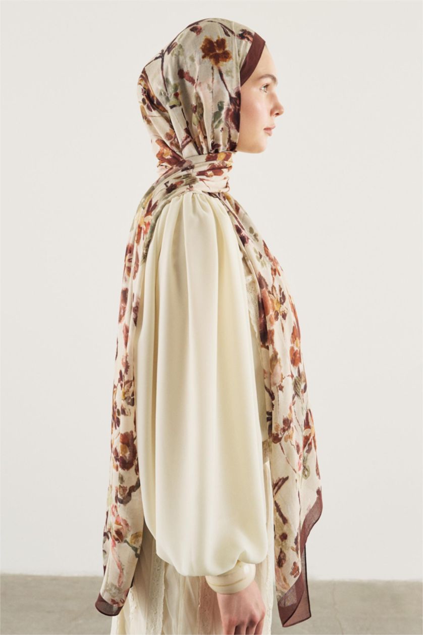 Women Dark Brown Fresh Scarfs X DeFacto Autumn Garden Viscose Scarf