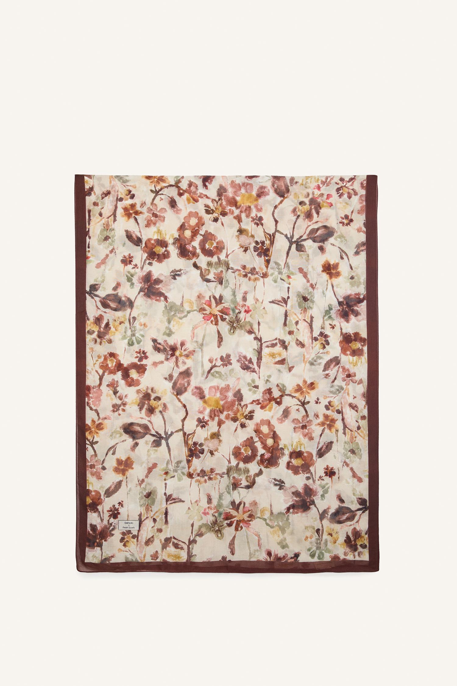 Women Dark Brown Fresh Scarfs X DeFacto Autumn Garden Viscose Scarf
