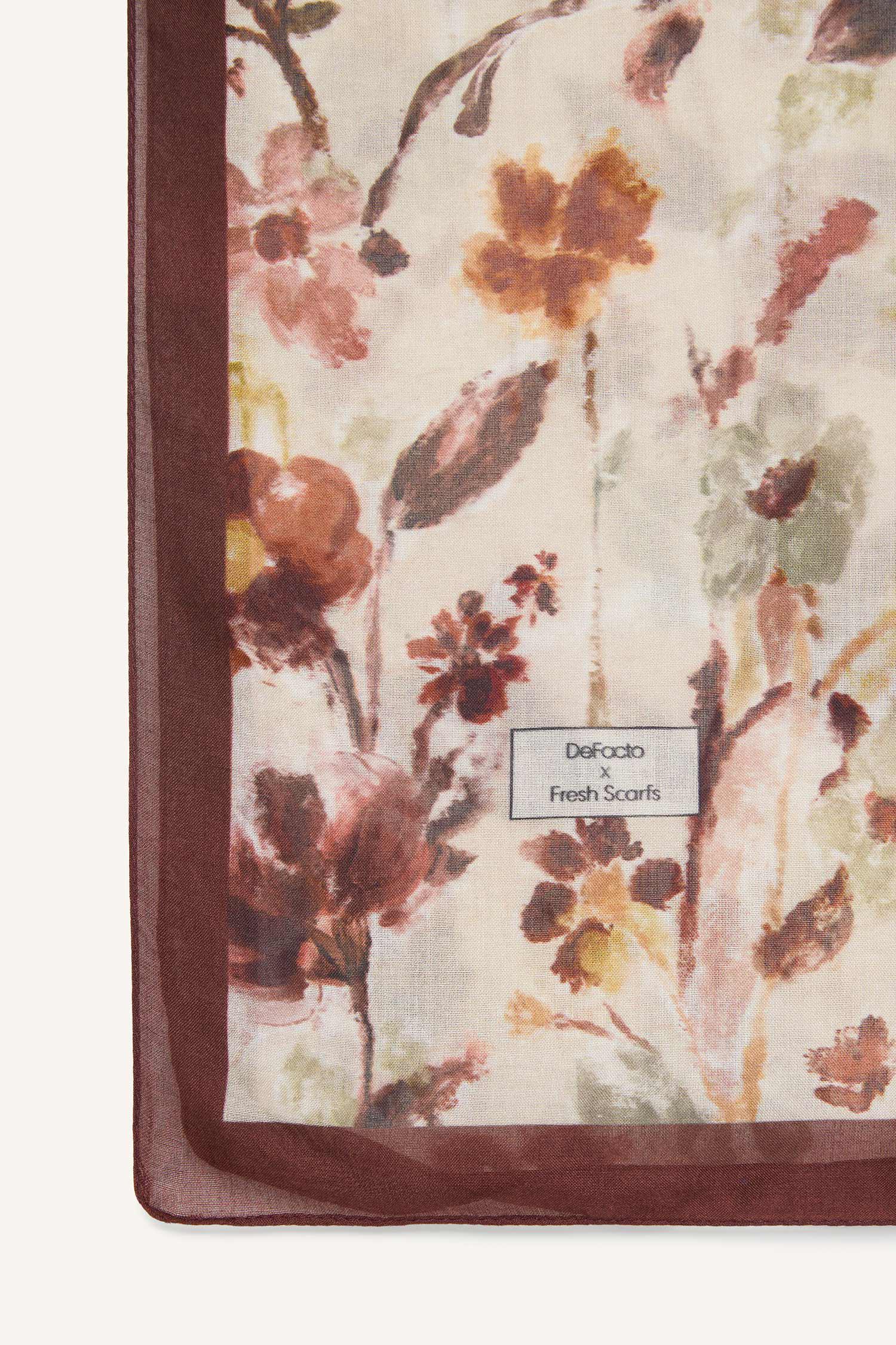 Women Dark Brown Fresh Scarfs X DeFacto Autumn Garden Viscose Scarf