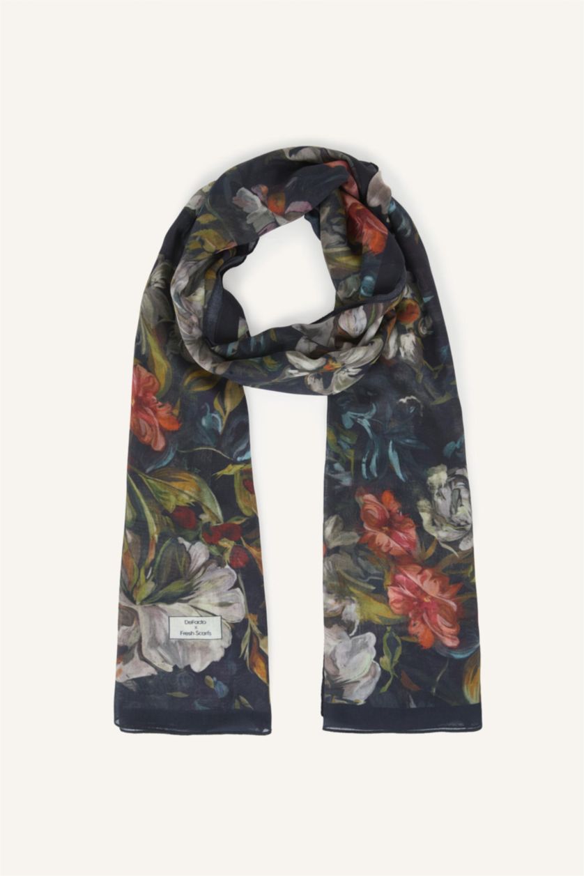 Kadın Siyah Fresh Scarfs X DeFacto Midnight Botanic Viskon Şal