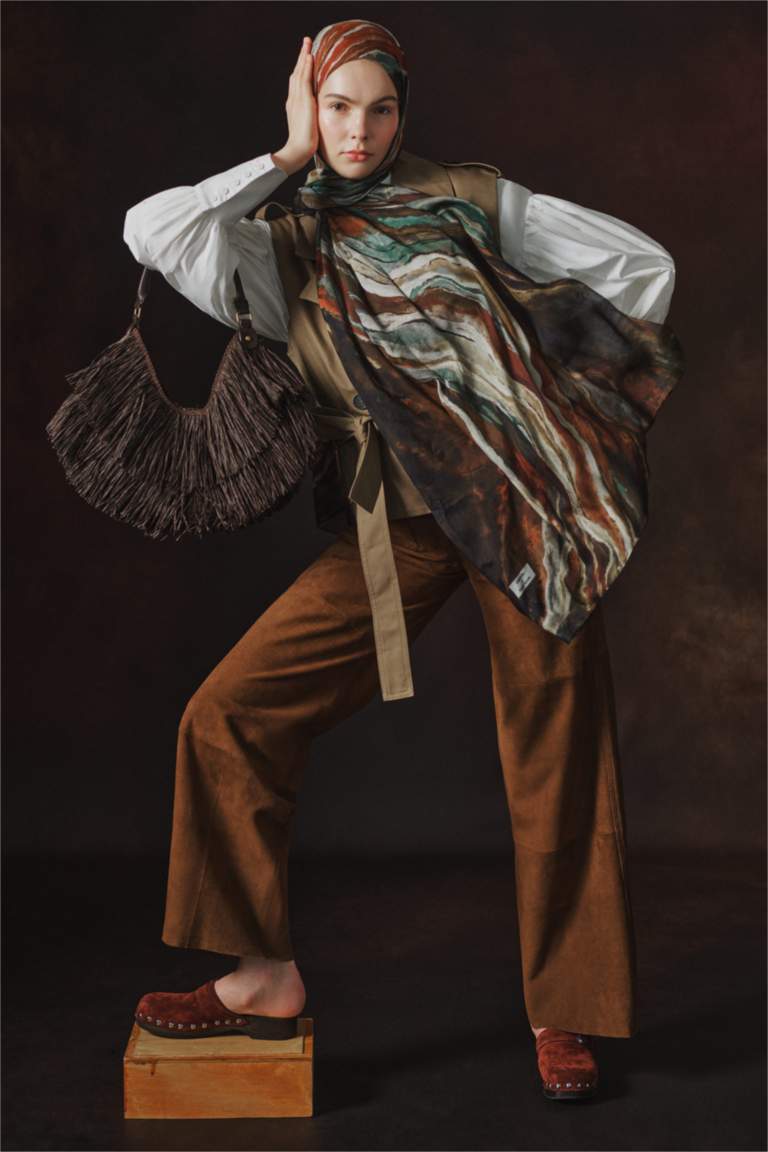 Kadın Karma Fresh Scarfs X DeFacto Ocean Batik Keten Karışımlı Şal