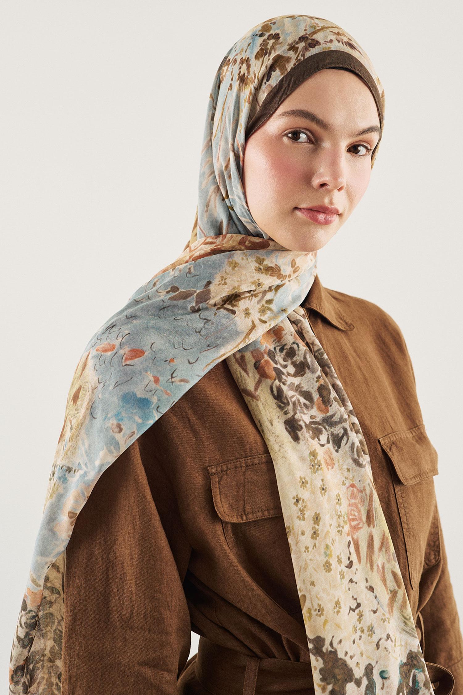 Kadın Kahve Fresh Scarfs X DeFacto Secret Garden Viskon Şal