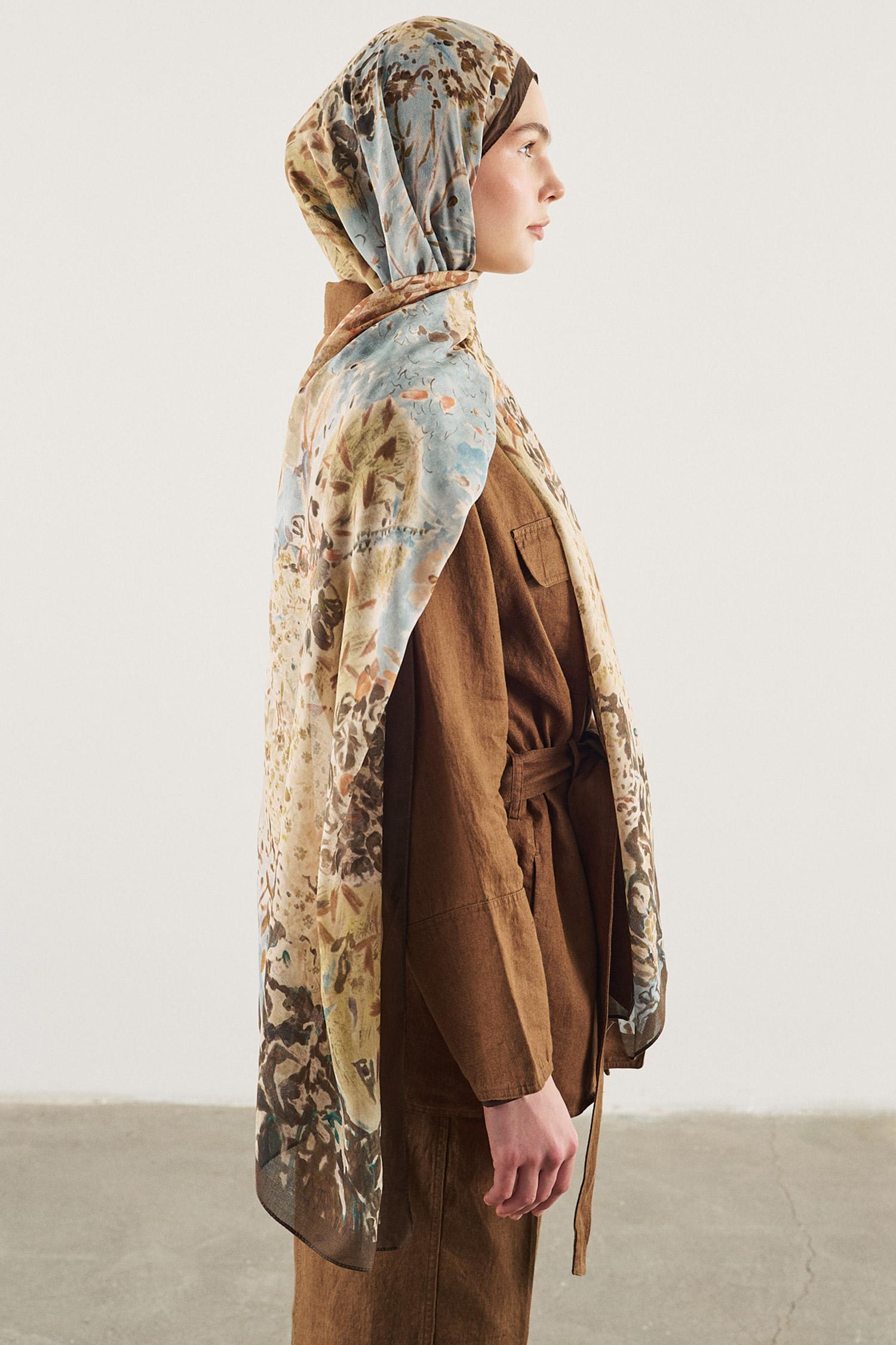 Kadın Kahve Fresh Scarfs X DeFacto Secret Garden Viskon Şal