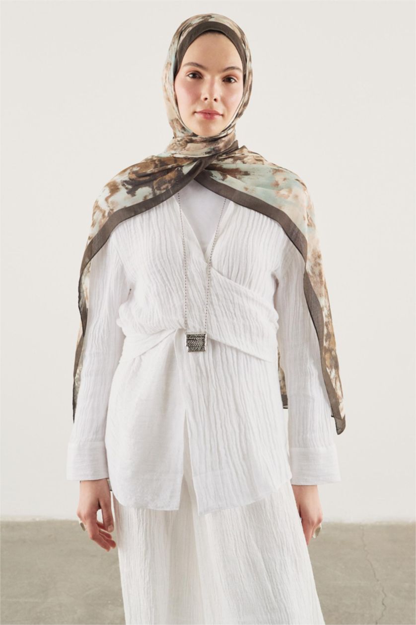 نساء أسود Fresh Scarfs X DeFacto Shadow Floral Viscose Scarf