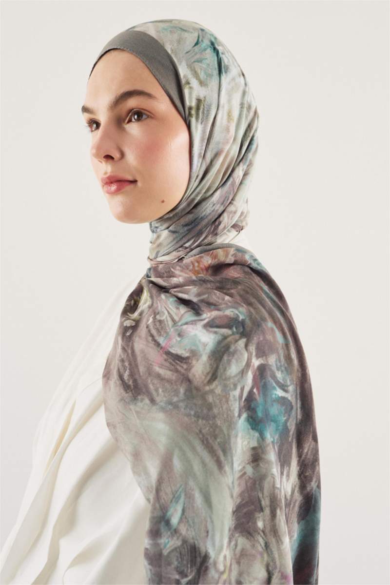 Kadın Antrasit Fresh Scarfs X DeFacto Monet Floral Viskon Şal