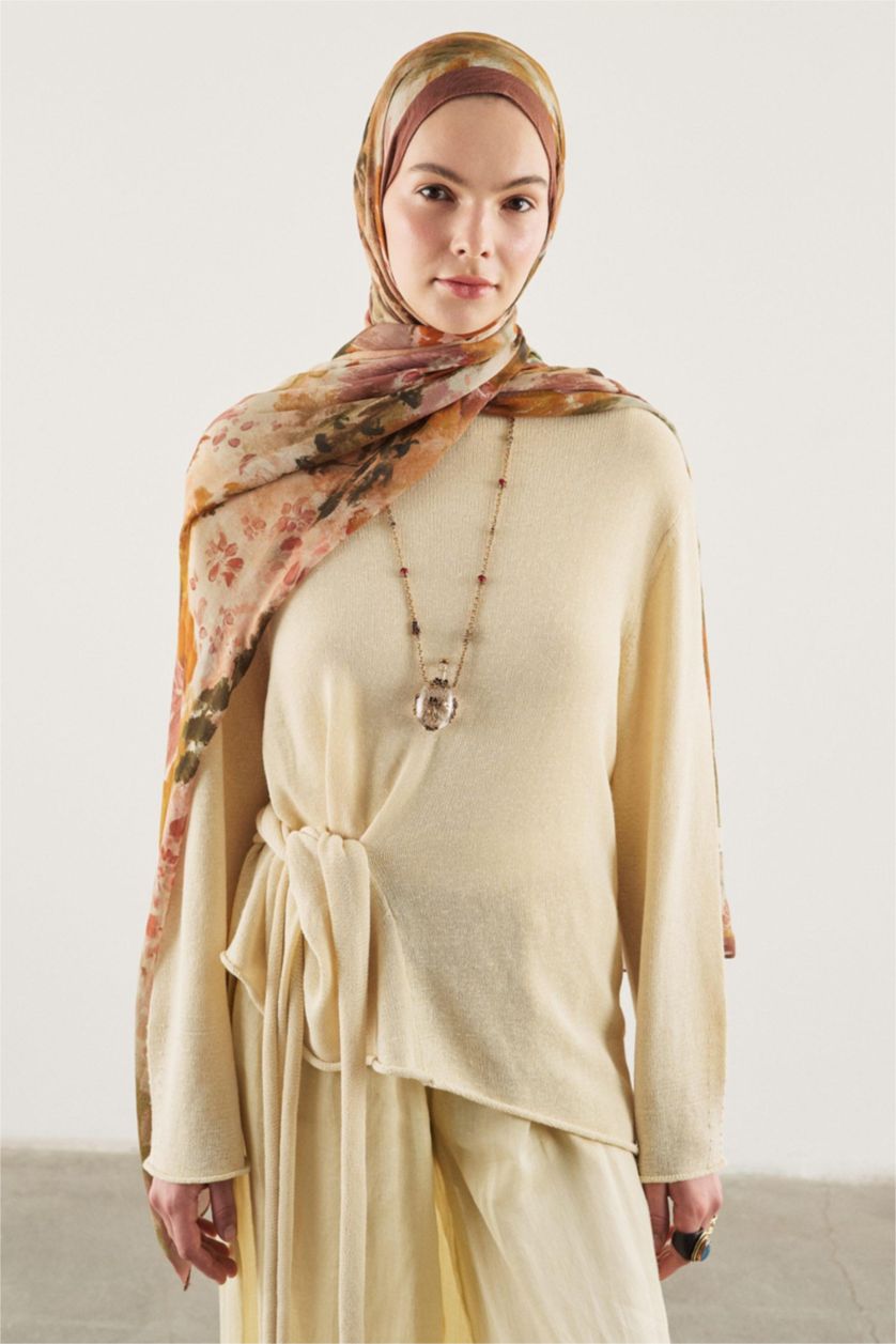 Women Light Pink Fresh Scarfs X DeFacto Pastel Blossom Viscose Scarf