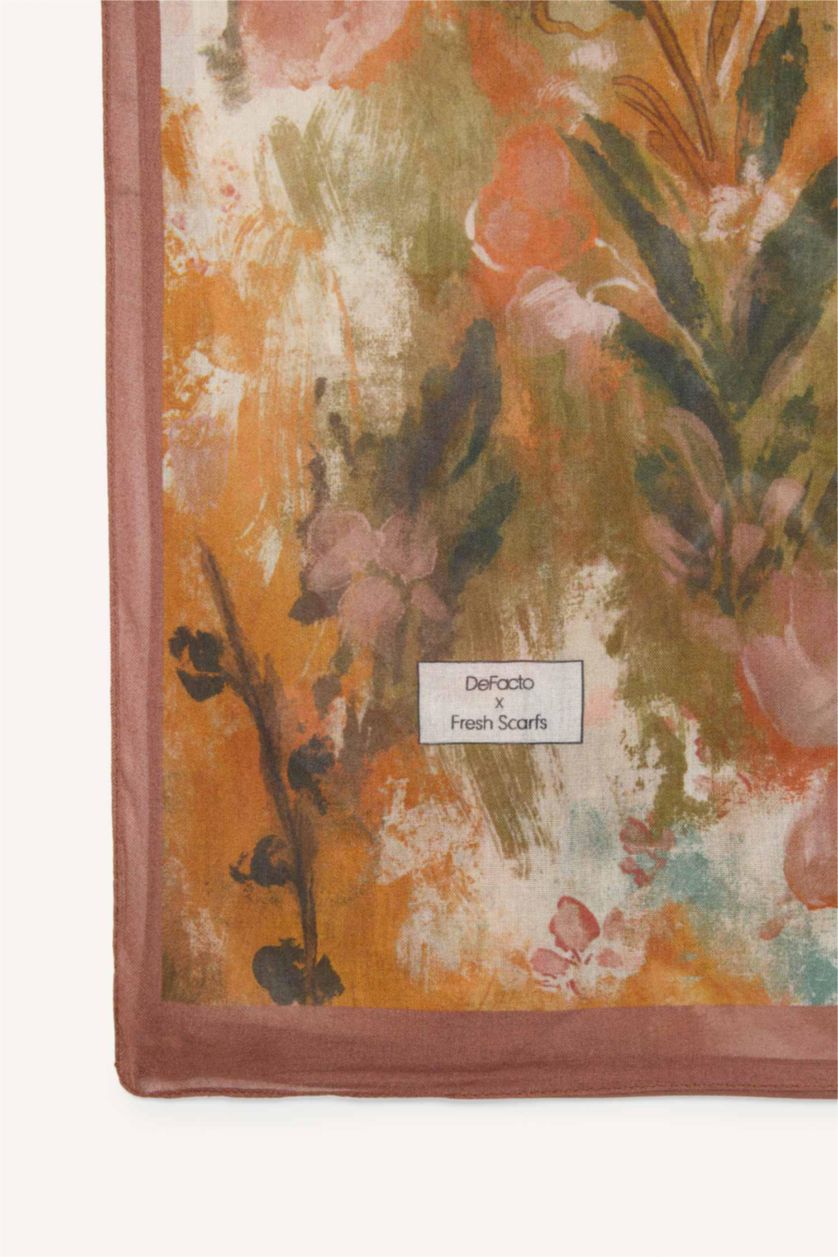 Women Light Pink Fresh Scarfs X DeFacto Pastel Blossom Viscose Scarf