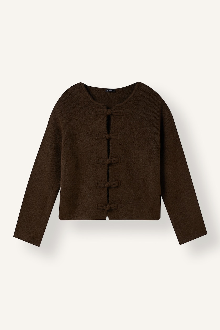Kadın Kahve Regular Fit Fiyonklu Basic Hırka
