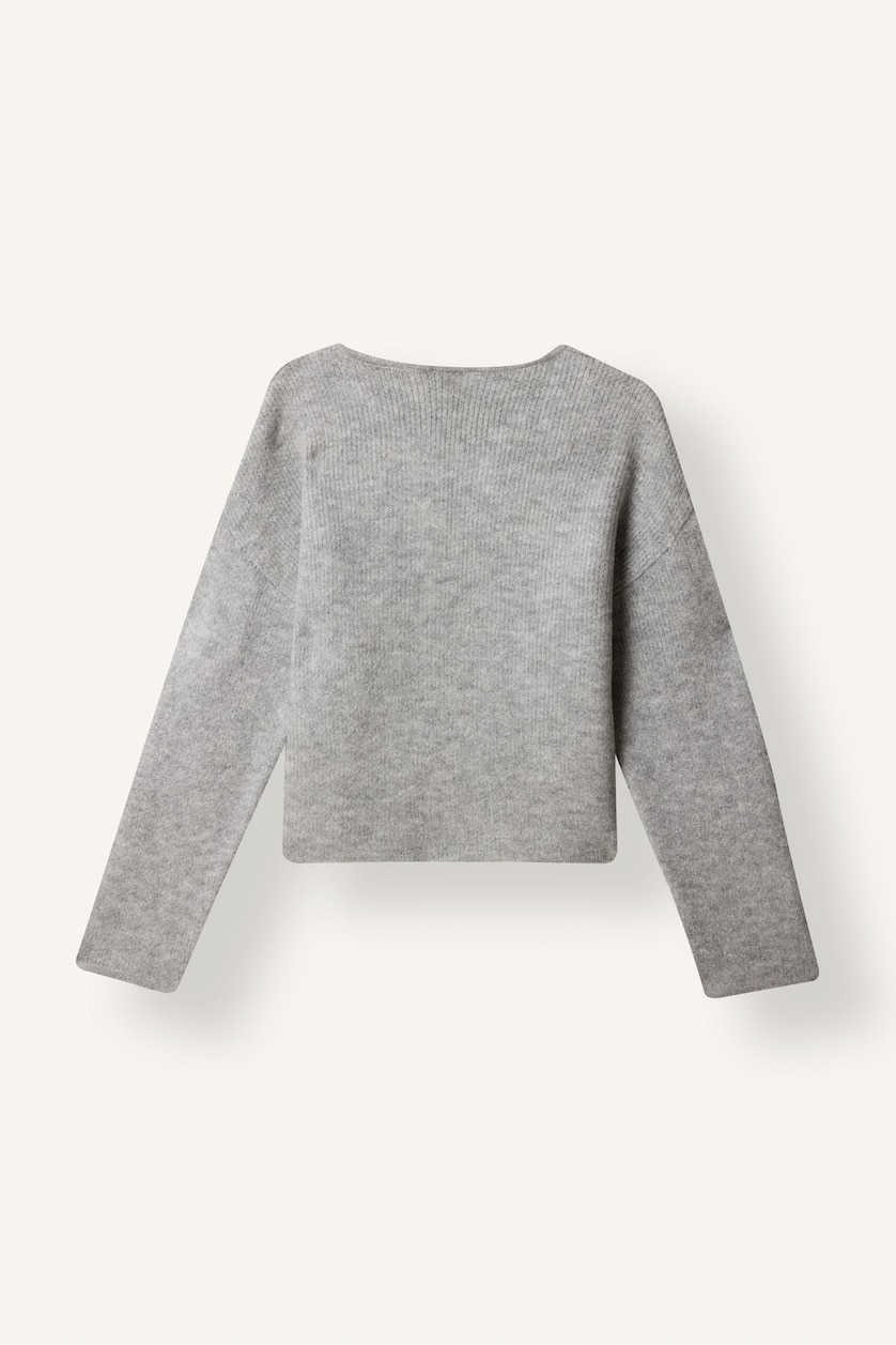Kadın Gri Melanj Regular Fit Fiyonklu Basic Hırka