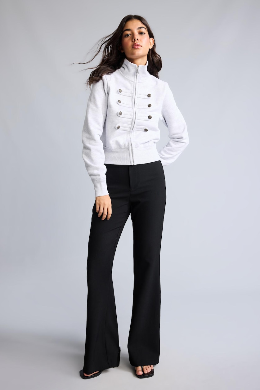 Woman Black Flare Fit High Waist Black Trousers