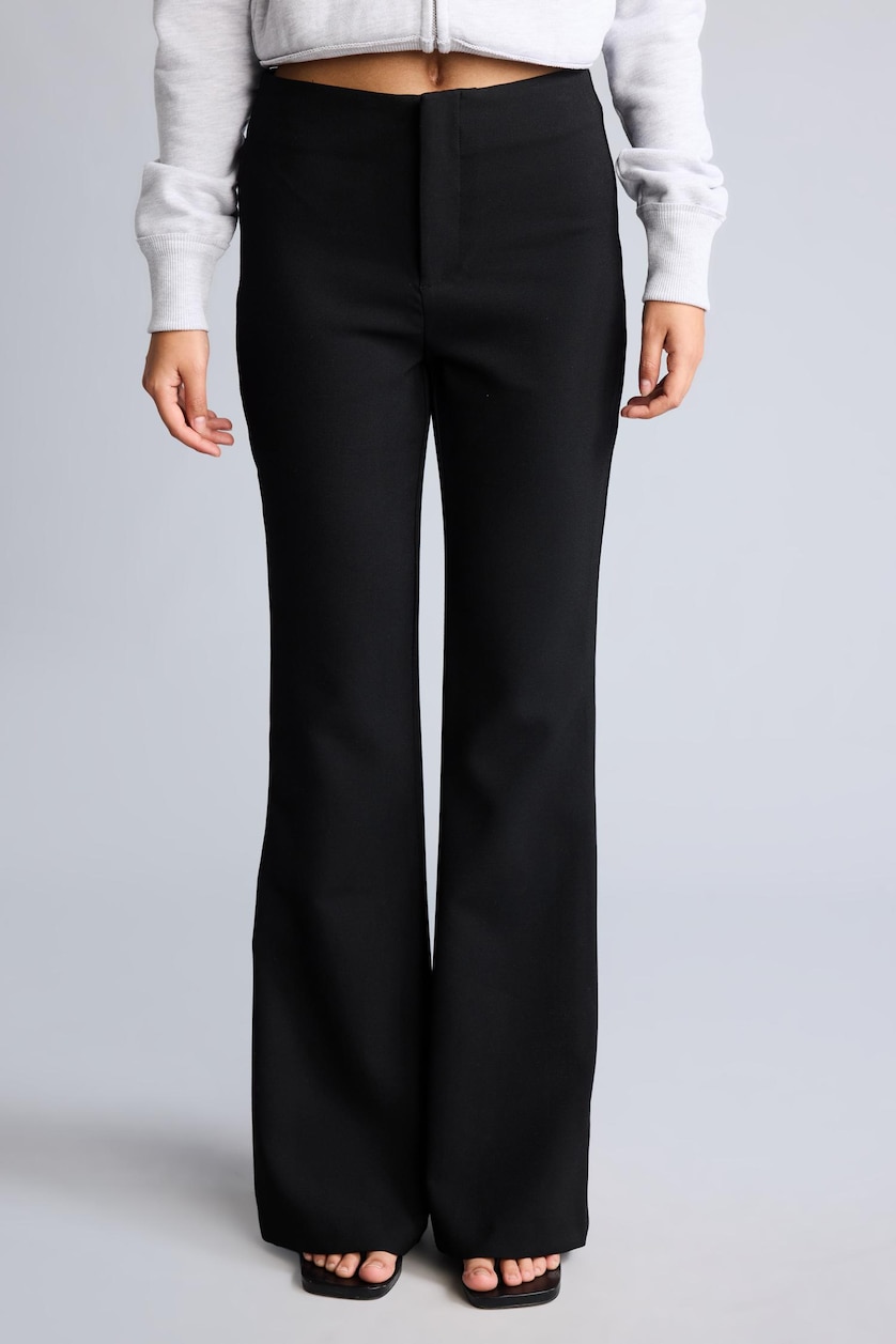 Woman Black Flare Fit High Waist Black Trousers