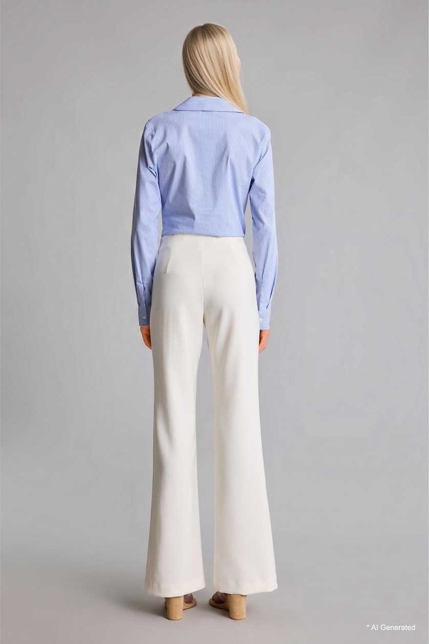 Women Ecru Flared Fit High-Waisted Trousers