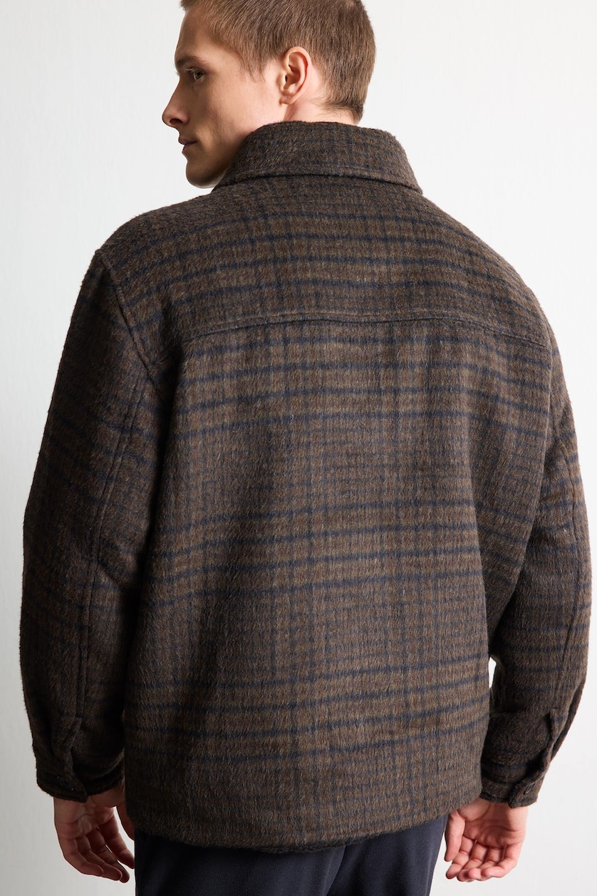 Men Brown Zipper Polo Collar Puffer Jacket