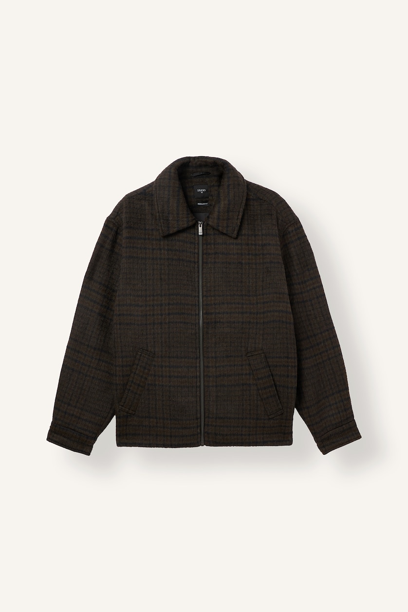 Men Brown Zipper Polo Collar Puffer Jacket