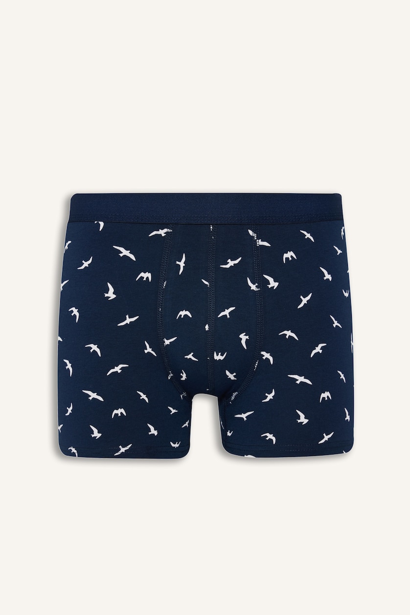Erkek Lacivert Regular Fit Kuş Desenli 3'lü Boxer