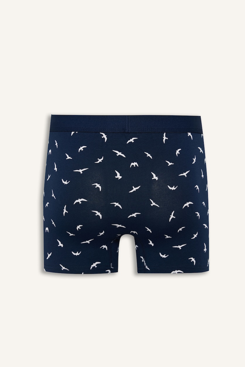 Erkek Lacivert Regular Fit Kuş Desenli 3'lü Boxer
