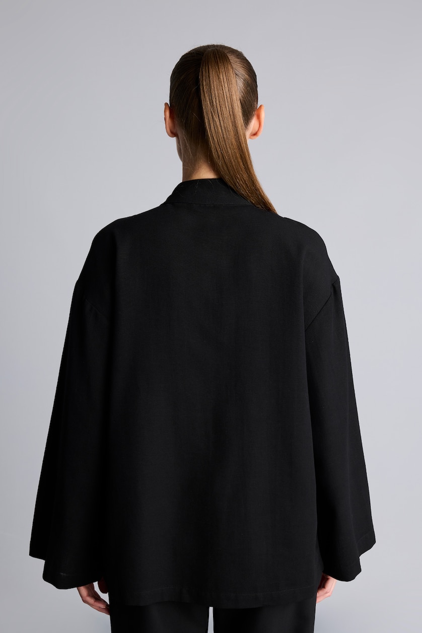 Women Black Regular Fit Linen Blended Long Sleeve Tunic