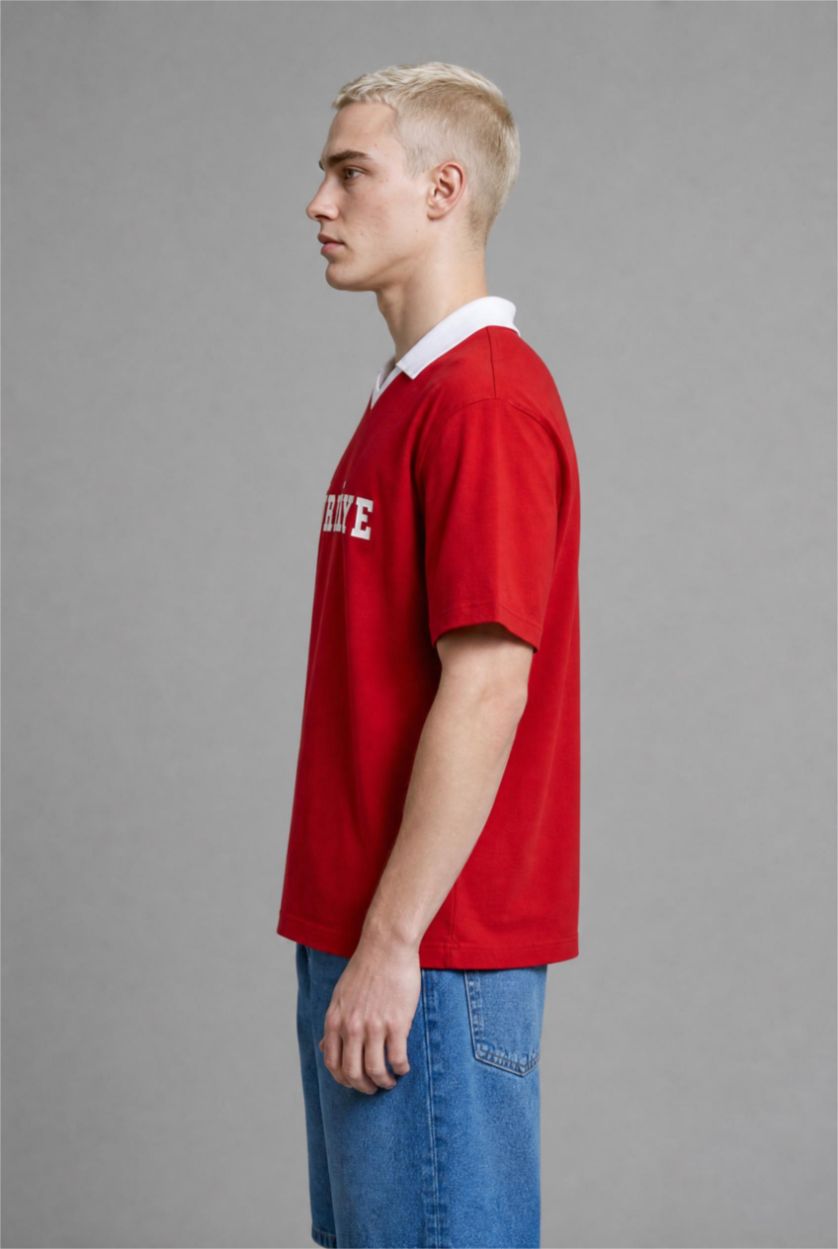 Men Red Boxy Fit Short Sleeve T-Shirt