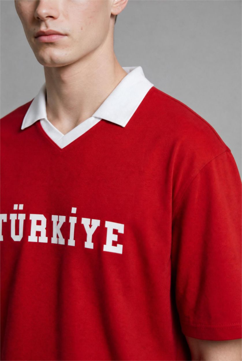 Men Red Boxy Fit Short Sleeve T-Shirt