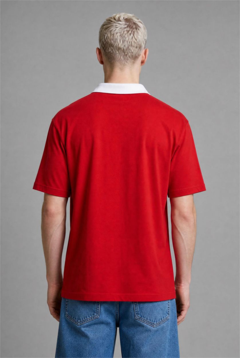 Men Red Boxy Fit Short Sleeve T-Shirt