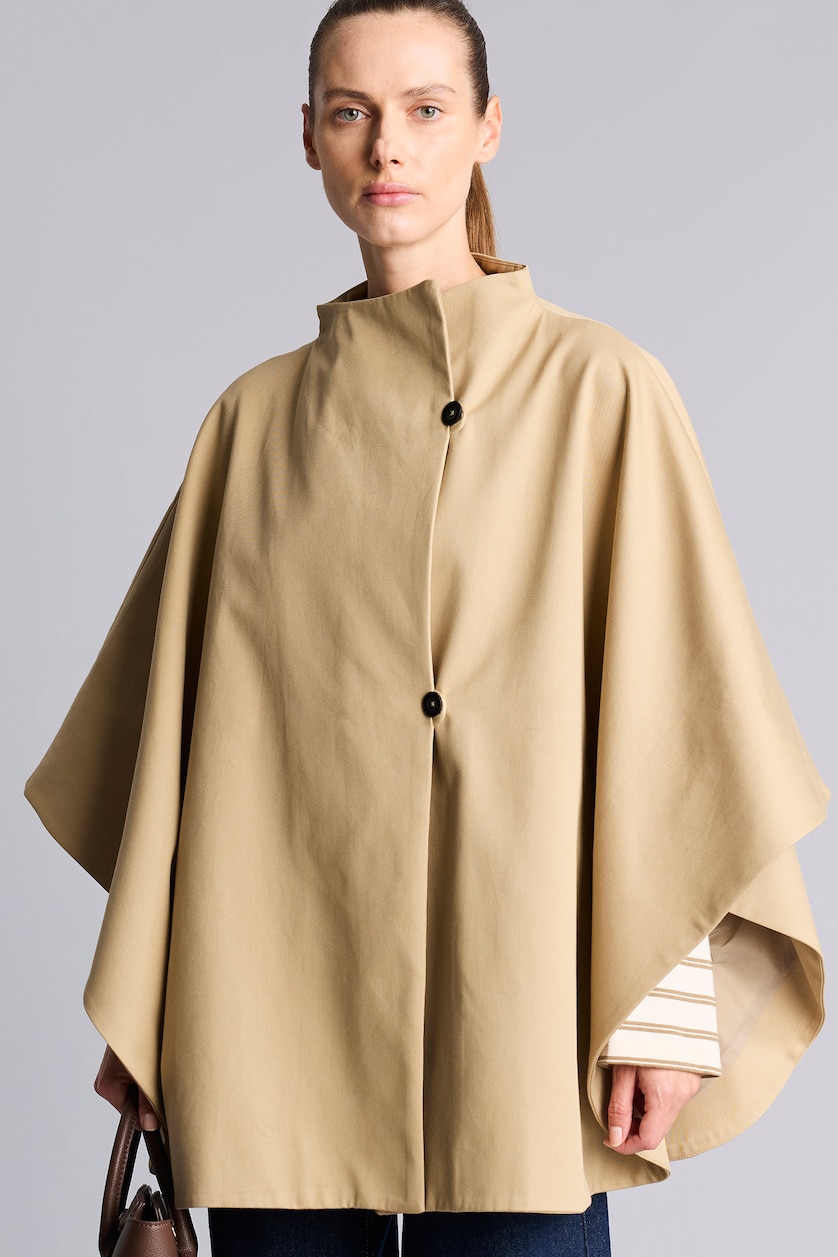 Kadın Bej Oversize Dik Yaka Dokuma Ceket