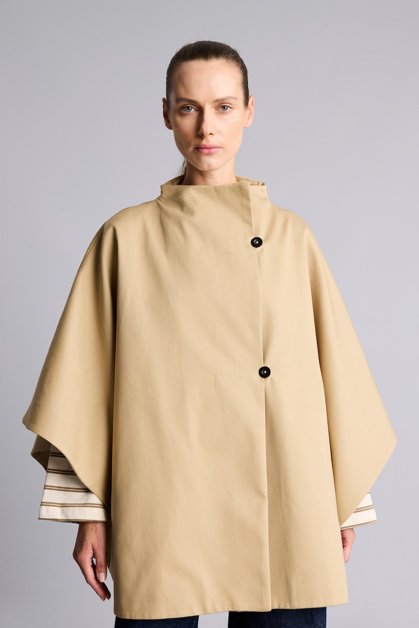 Kadın Bej Oversize Dik Yaka Dokuma Ceket