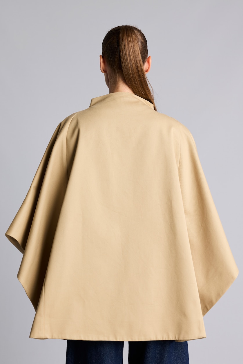 Kadın Bej Oversize Dik Yaka Dokuma Ceket