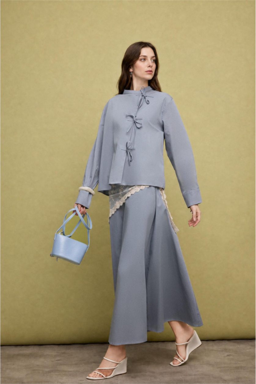 Kadın Açık Mavi Regular Fit Poplin Tunik