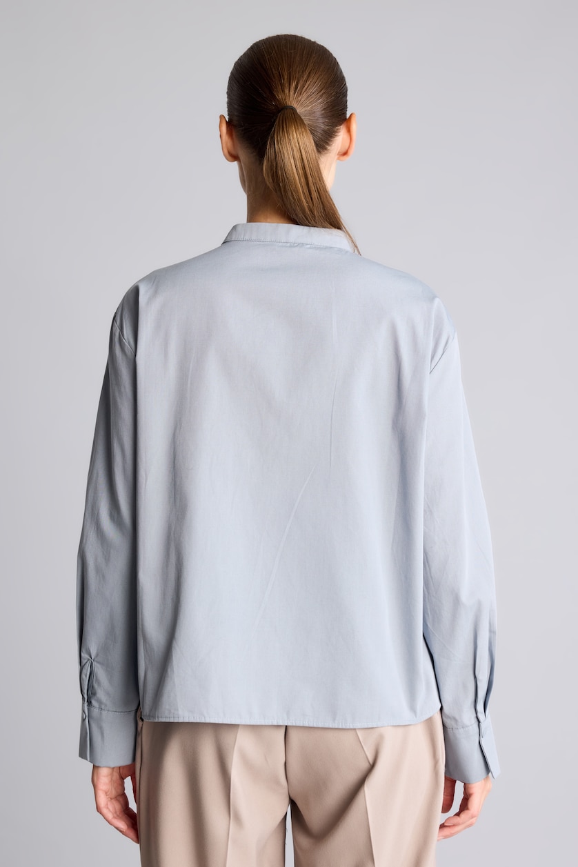 Women Light Blue 100% Cotton Regular Fit Tie-Front Poplin Long Sleeve Tunic
