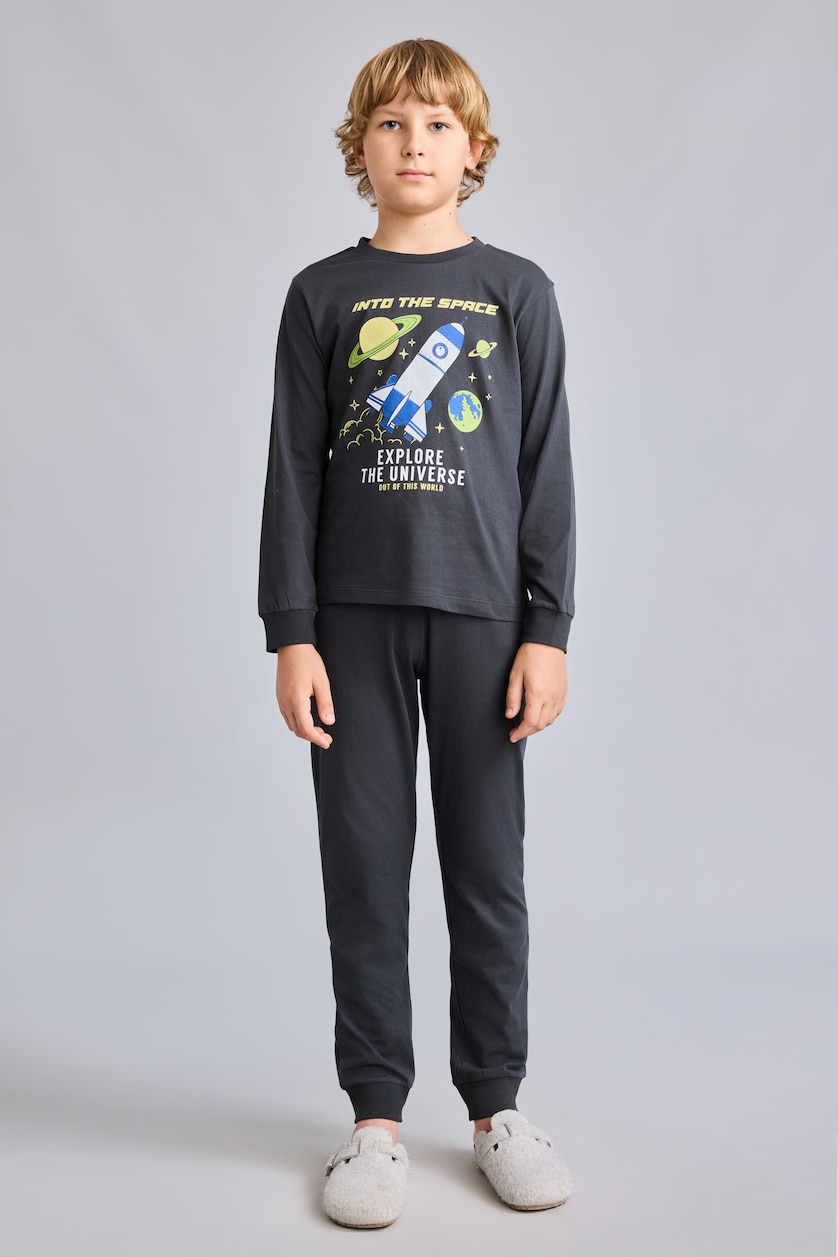 Young Boys - Teen Boys Anthracite 2 piece Regular Fit Knitted Pyjamas