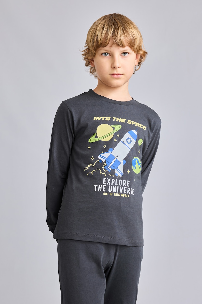 Young Boys - Teen Boys Anthracite 2 piece Regular Fit Knitted Pyjamas