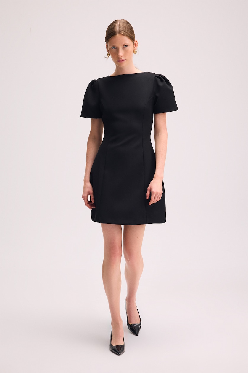 FEMME Noir Mini Robe à manches courtes et col officier