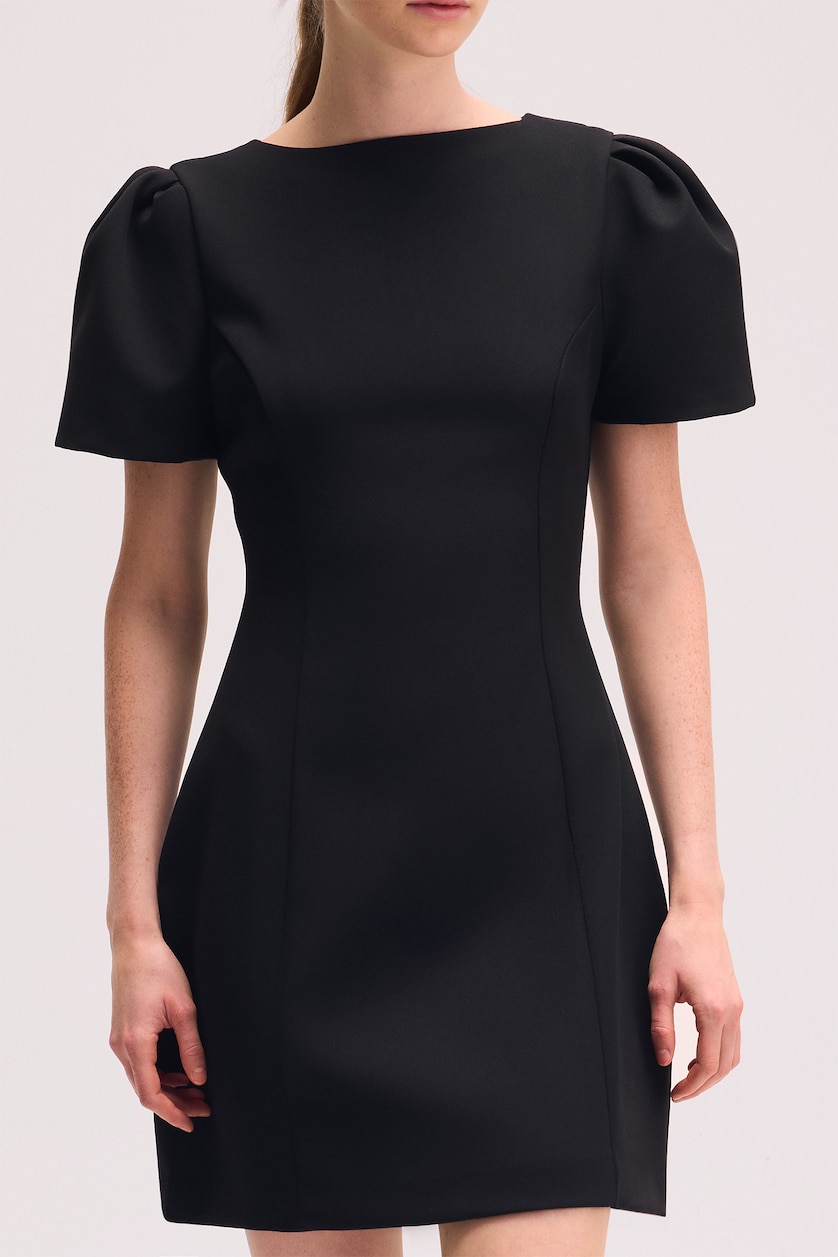 FEMME Noir Mini Robe à manches courtes et col officier
