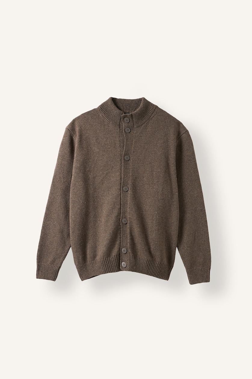 رجال بني فاتح Standard Fit Stand Collar Basic Knit Cardigan